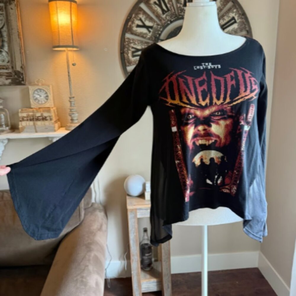 Killstar The Lost Boys Black long sleeve shirt with shoulder straps and belt 2XL